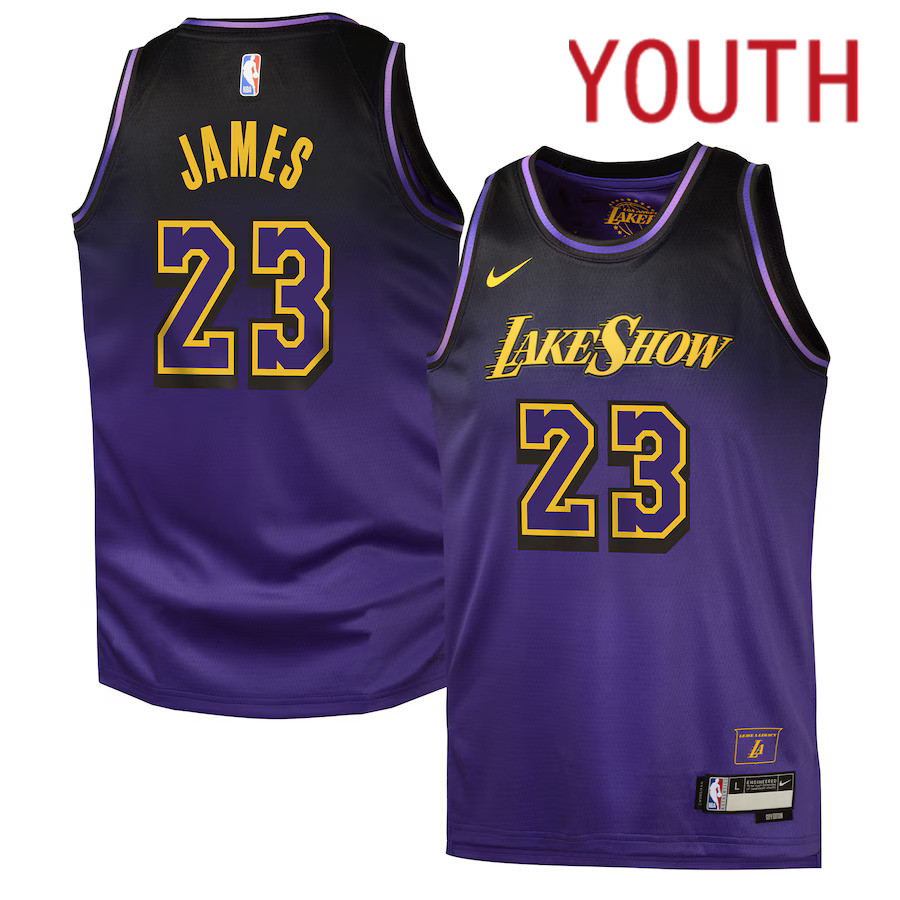 Youth Los Angeles Lakers #23 LeBron James Nike Purple City Edition 2024-25 Swingman Player NBA Jersey->memphis grizzlies->NBA Jersey